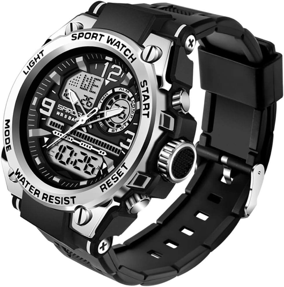 Men's Digital Sports Watch, Analogue Digital Display Military Waterproof Watch with Alarms, Stopwatch, Hourly Chime Multifunction Clock