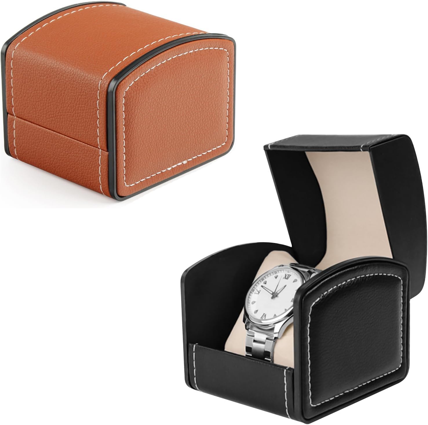 2 Pieces Watch Box, PU Leather Travel Watch Box with Removable Cushion, Single Watch Case, Watch Case, Gift Box for Men and Women