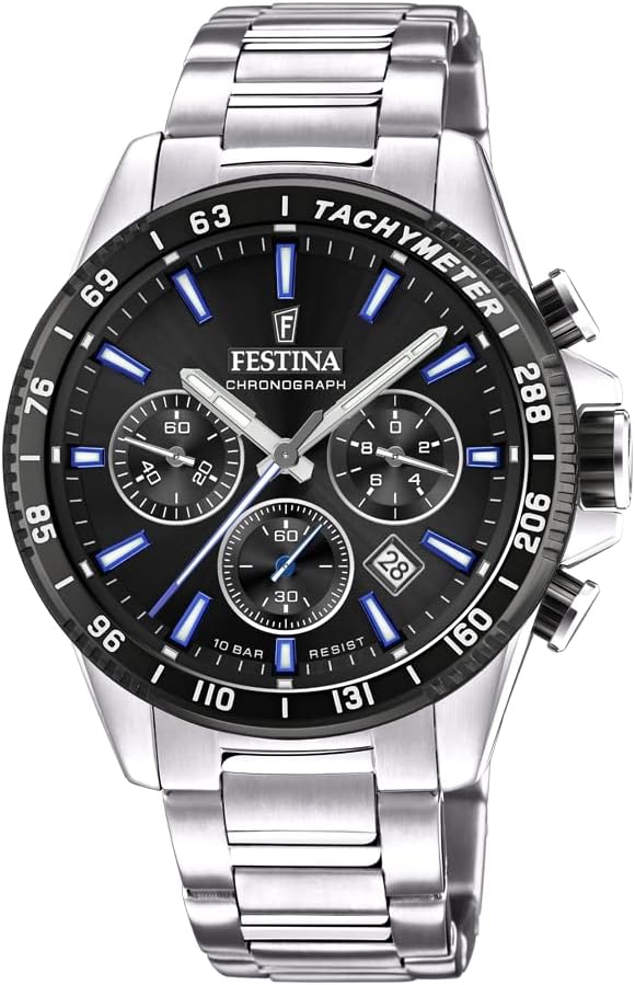 Festina Orologio Uomo Analogico in Acciaio Inossidabile 316L - Movimento al Quarzo - Cronografo - Calendario - Vetro Minerale ad Alta Resistenza - Impermeabile 10 ATM F20560 Timeless Chronograph
