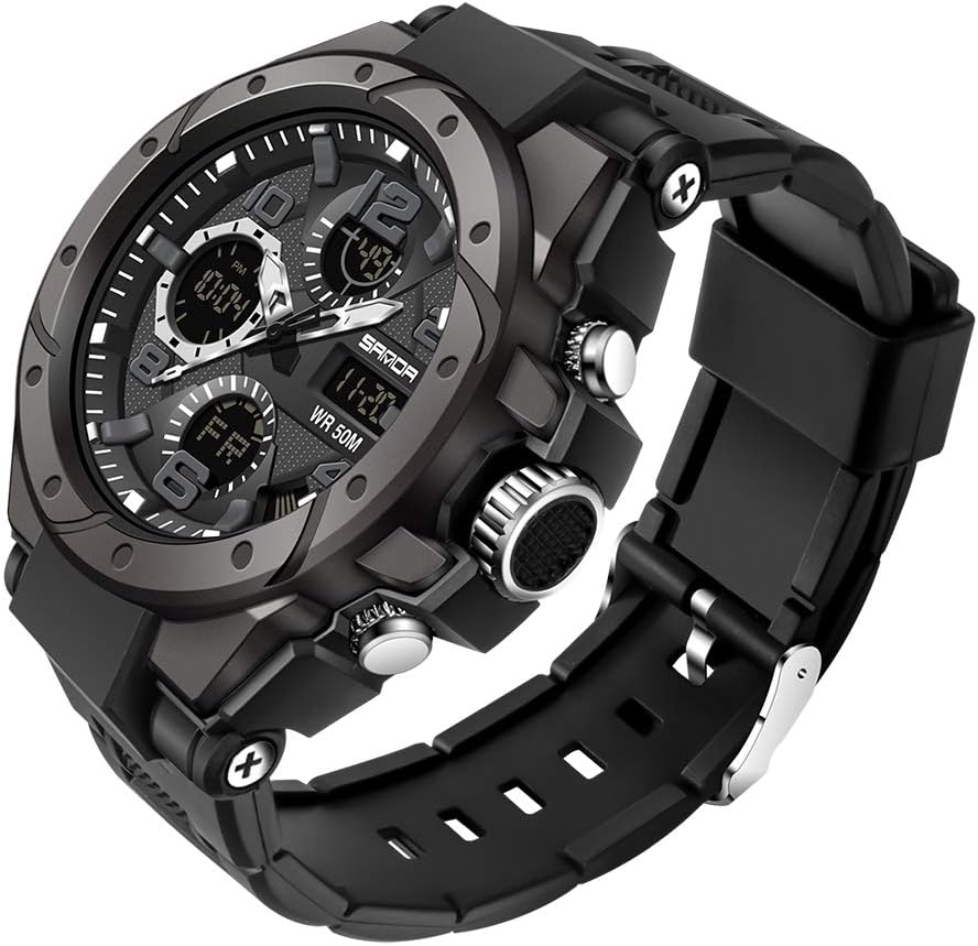 Men's Digital Military Watch Outdoor Sports Tactical Army Wrist Watch Electronic Waterproof LED Luminous Stopwatch Alarm Clock Big Dial Dual Cast