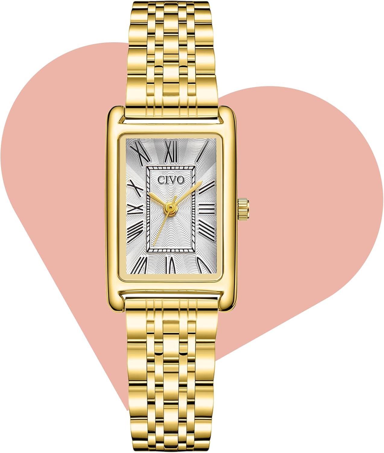 CIVO Women's Stainless Steel Small Rectangular Case Vintage Wrist Watch Analogue Quartz Roman Numerals