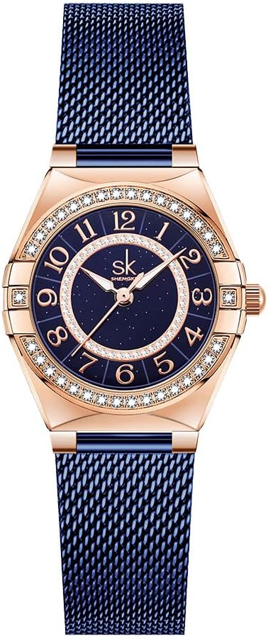 SHENGKE SK Ladies Easy Read Arabic Numerals Crystal Diamond Dress Watch Ladies Water Resistant