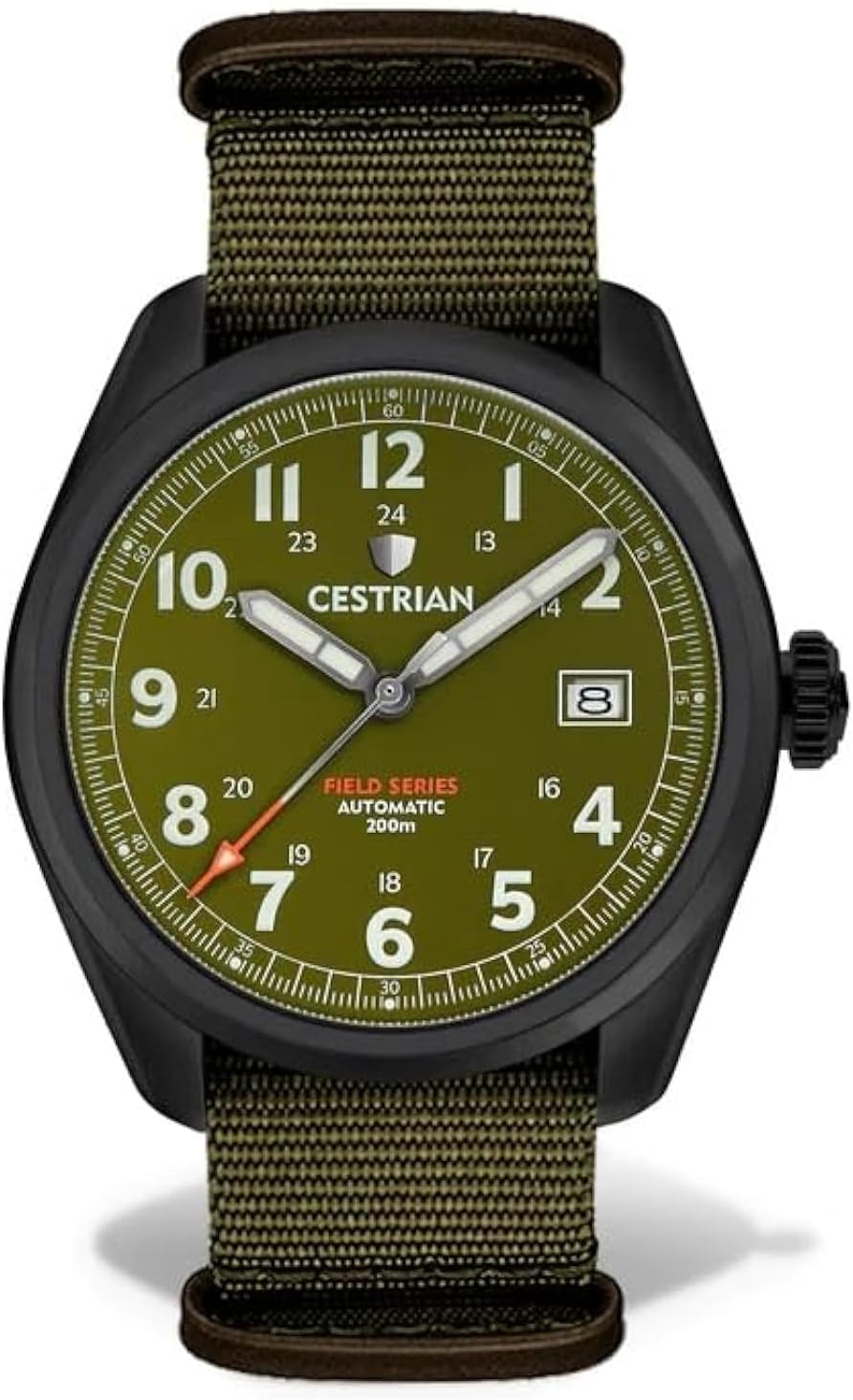 Cestrian Field Series CF321N5660 Men's Automatic Green Dial Black PVD Case NATO Strap Military Watch 200m Green Strap CF321N5660