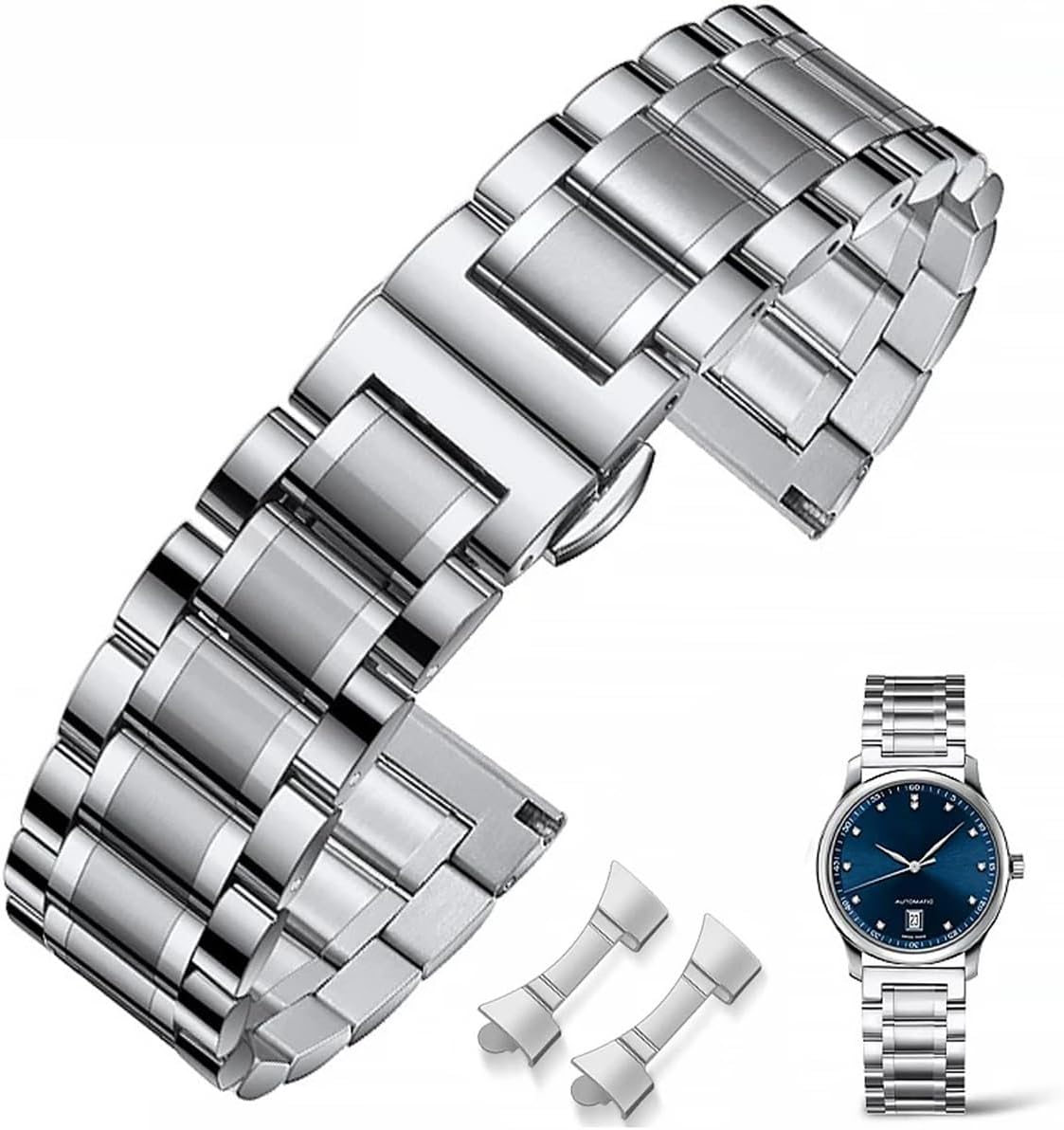 Metal Watch Bands Stainless Steel Replacement Metal Bracelet 16 18 19 20 21 22 24 mm Smartwatch Straps with Black or Silver Gold Buckle for Men and Women