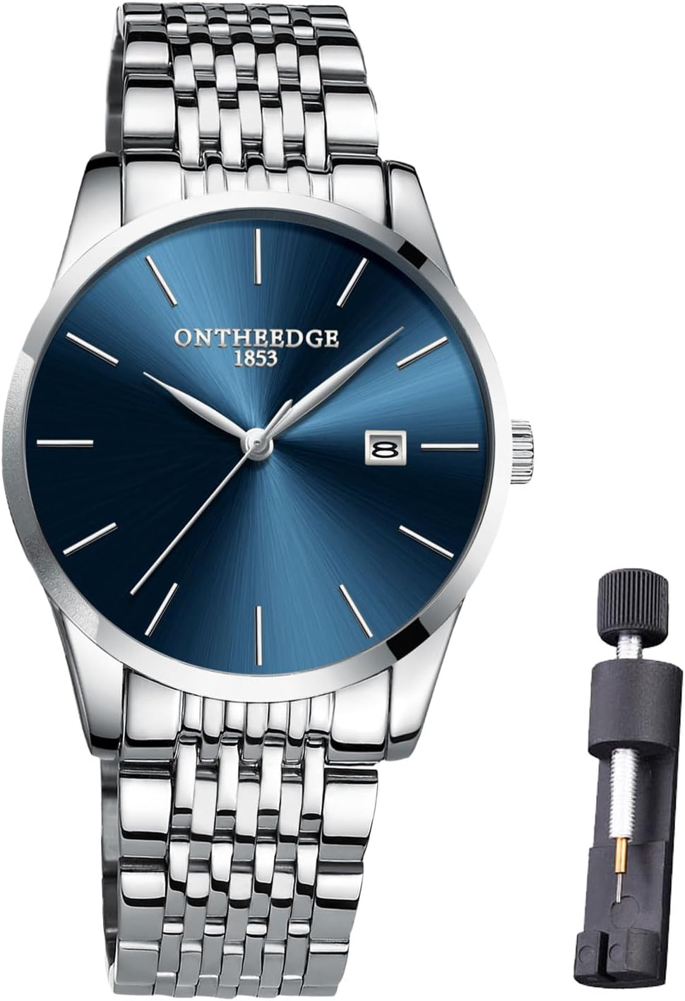 Men's Watch Waterproof Ultra Thin Classic Quartz Watches Optional Steel or Leather Strap Blue Black Dial