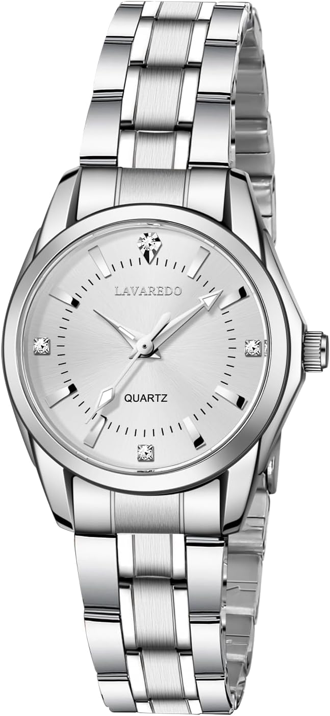 Women's Analogue Quartz Watch with Stainless Steel Strap, Classic and Elegant Women's Watch with Diamond Decorated Dial, Luminescent Hands, 29.5 mm Case
