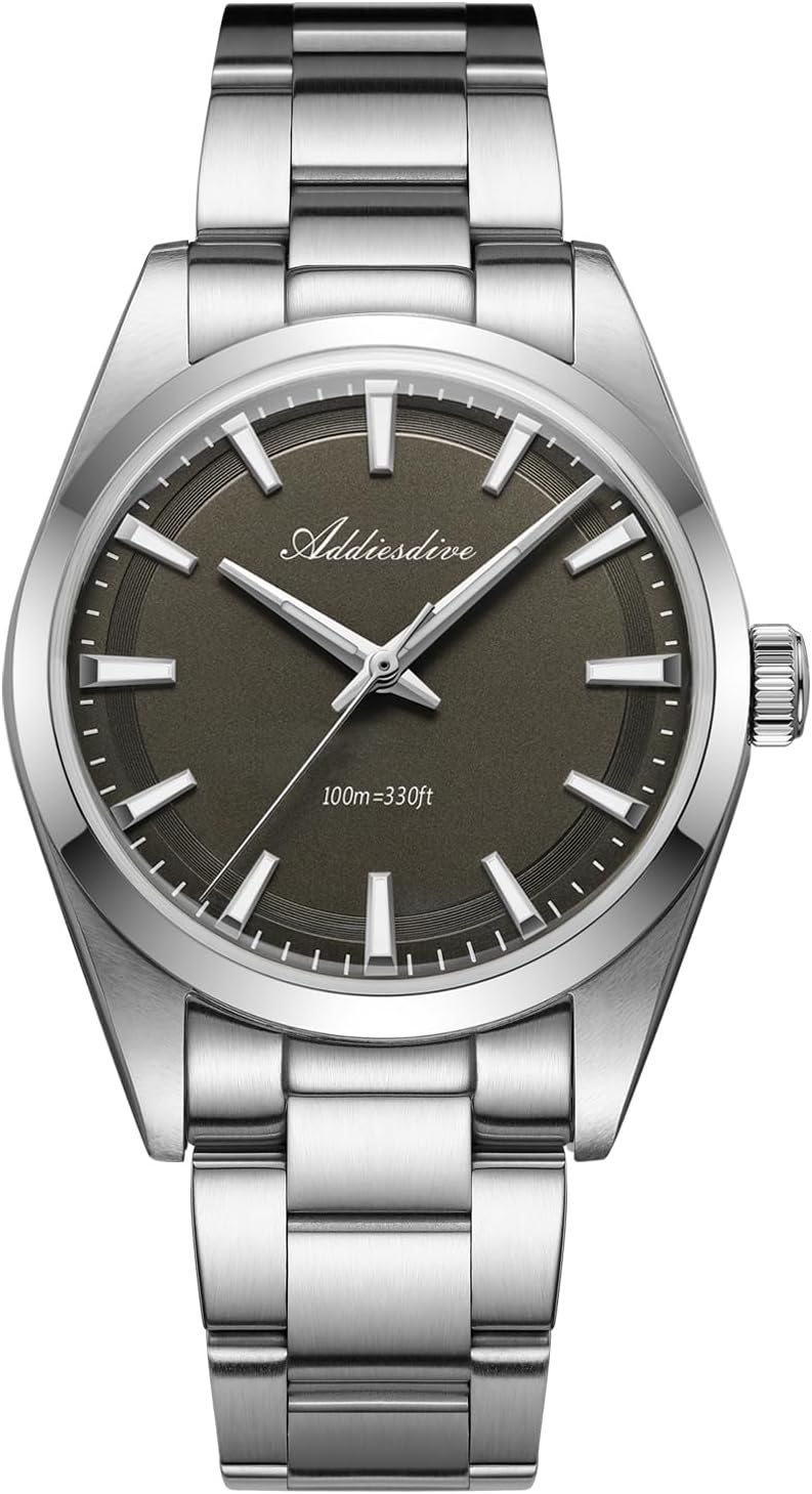 ADDIESDIVE 36 mm Small Dial Men's Wrist Watch, Stainless Steel, Waterproof, 100 m, Green/White/Grey