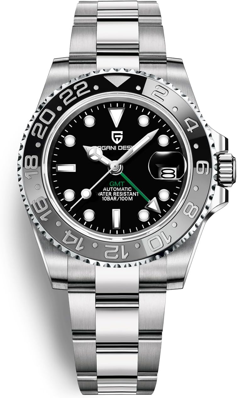 Pagani Design GMT Men's Automatic Mechanical Watch Stainless Steel Waterproof 100M Date Luminous Ceramic Bezel Sapphire Glass Wrist Watches