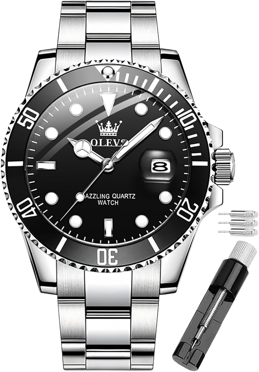 OLEVS Watch for Men Diamond Business Dress Analog Quartz Stainless Steel Waterproof Luminous Date Two Tone Luxury Casual Wrist Watch, Text Customization, Wedding Gift, Birthday Gift, Children's Gift..