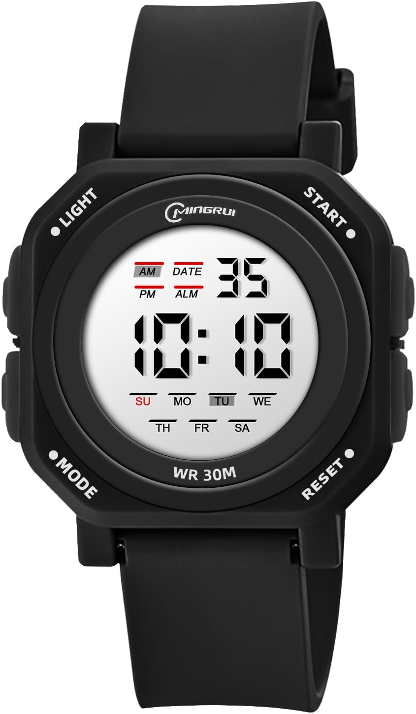3 ATM Waterproof Digital Sports Wrist Watch with Alarm Stopwatch LED Light Date for Teenagers