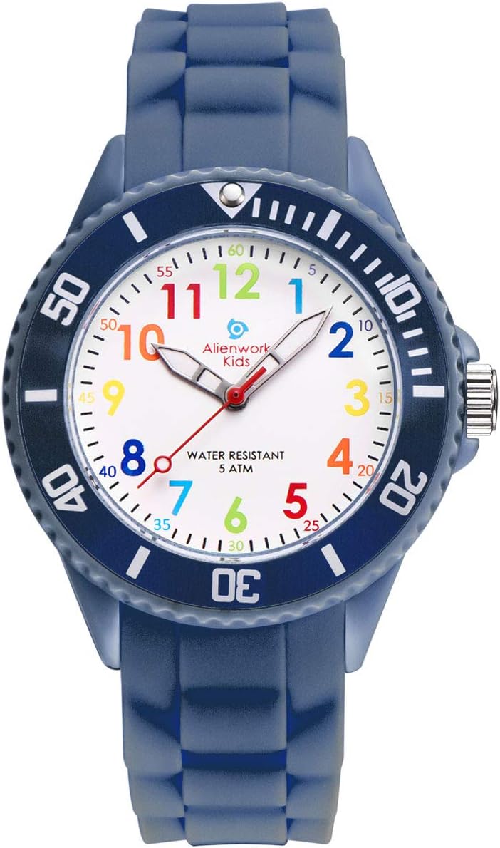 Alienwork Kids Learning Watch Children Boys Girls Learning Time Waterproof 5 ATM