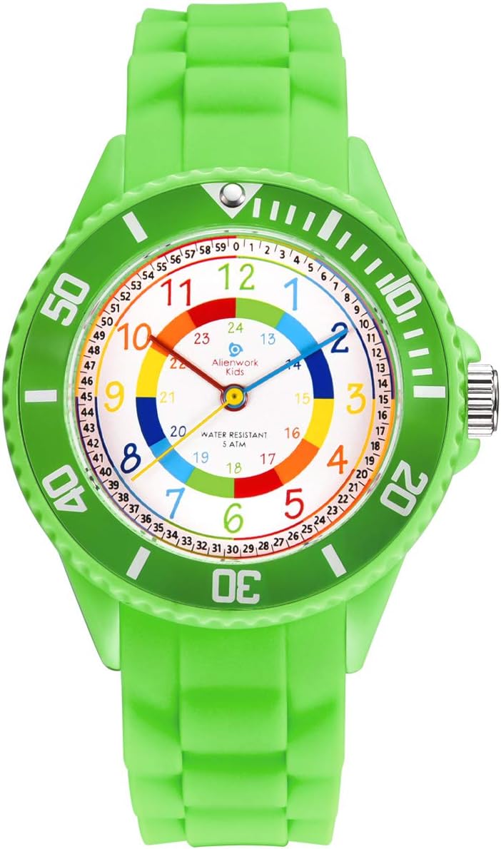 Alienwork Kids Learning Watch Children Boys Girls Learning Time Waterproof 5 ATM