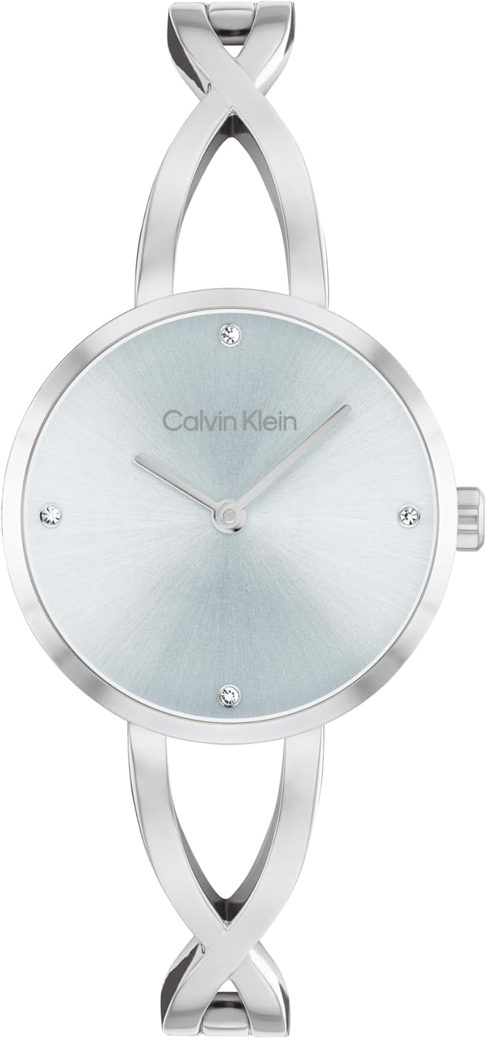 Calvin Klein SCULPTED EMBRACE Collection Women's Quartz Movement Watch with 2 Hands with Stainless Steel Bangle – Available in Silver, Gold or Two-Tone