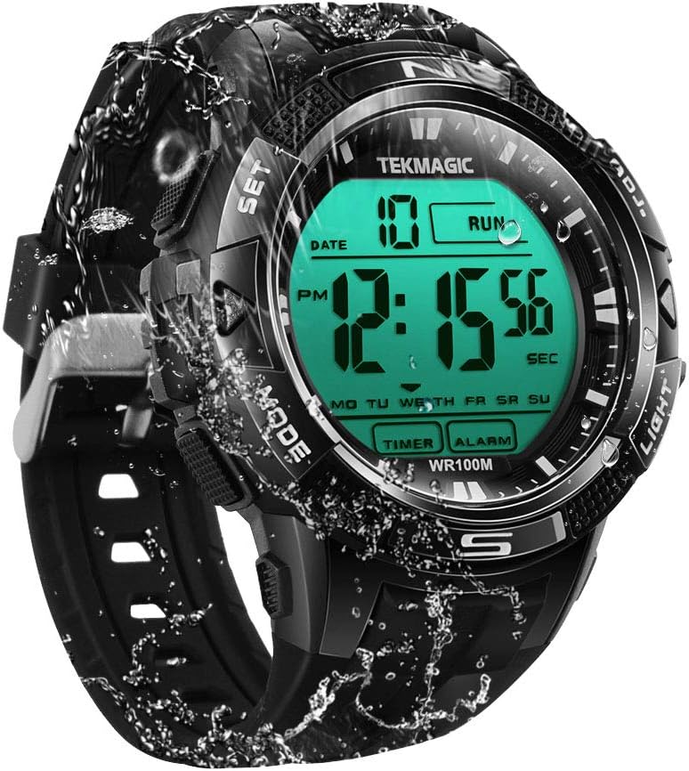 100M Digital Submersible Waterproof Swimming Wrist Watch with Alarm and Stopwatch Functions, Support Dual Time Zone, Timer Countdown, 12/24 Hour Format, Black, Strap