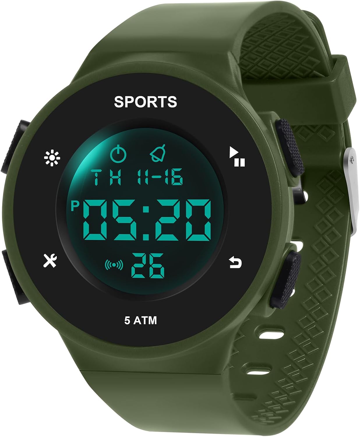OFFCUP Men's Watch Digital 5ATM Waterproof Watch Chronograph Wrist Watch Casual Sports Watches Silicone Strap with LED Stopwatch Alarm - Green