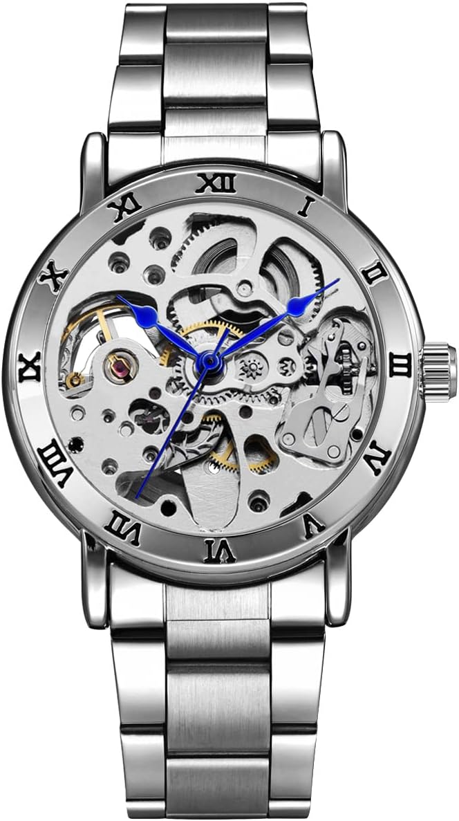 Alienwork IK Automatic Watch for Men and Women Skeleton with Glass Bottom
