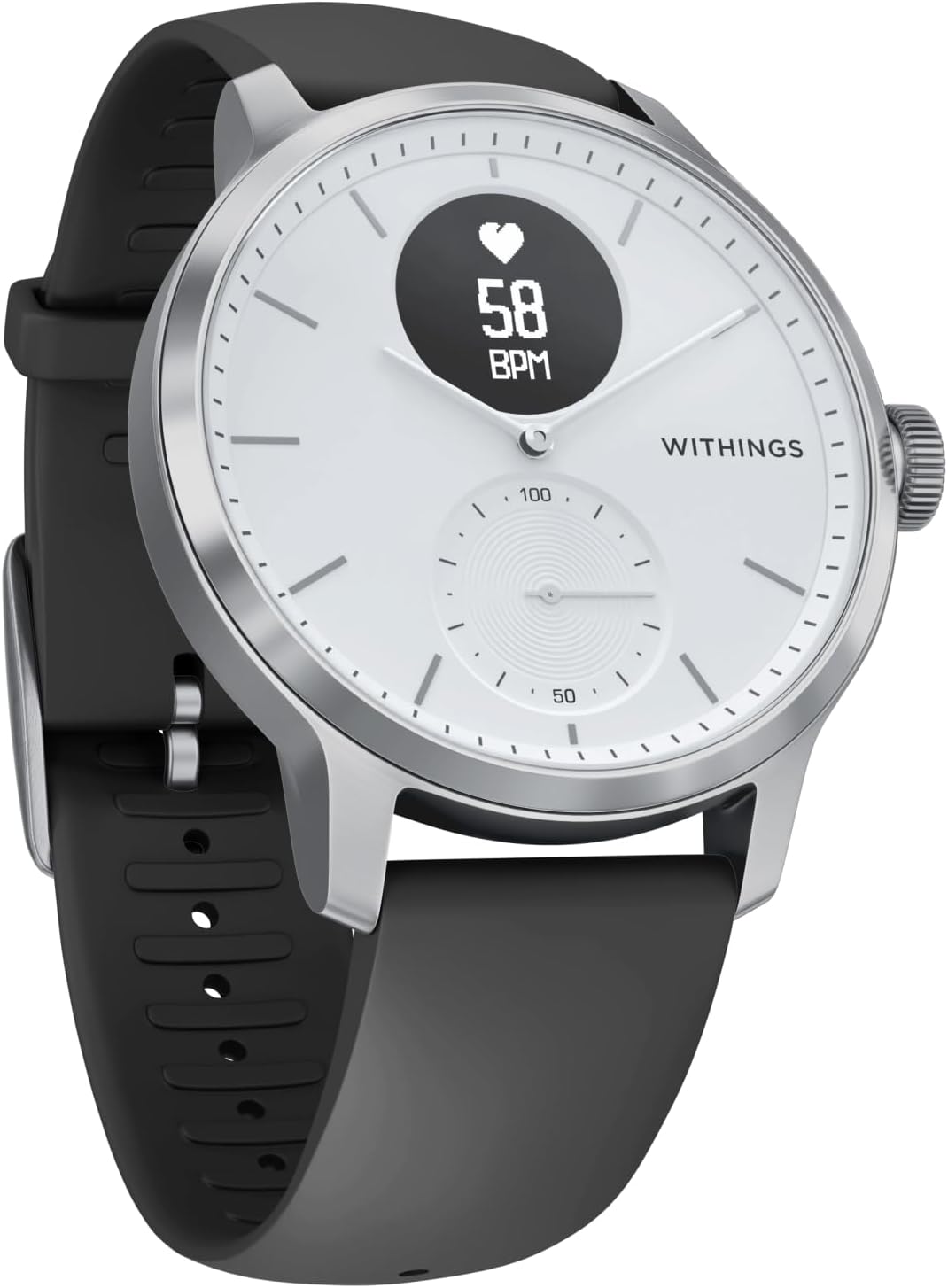 Withings Scanwatch 42 mm White, Hybrid Smart Watch with ECG, Heart Rate Sensor And Oximeter, SpO2, Sleep Tracking Unisex-Adult