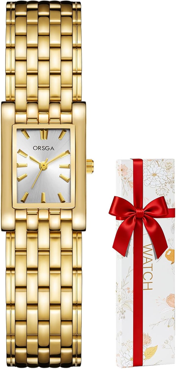 CIVO Women's Watch Gold Silver Small Rectangular Classic Analogue Watches Stainless Steel Elegant Waterproof Wrist Watches for Women, a2 gold, bracelet