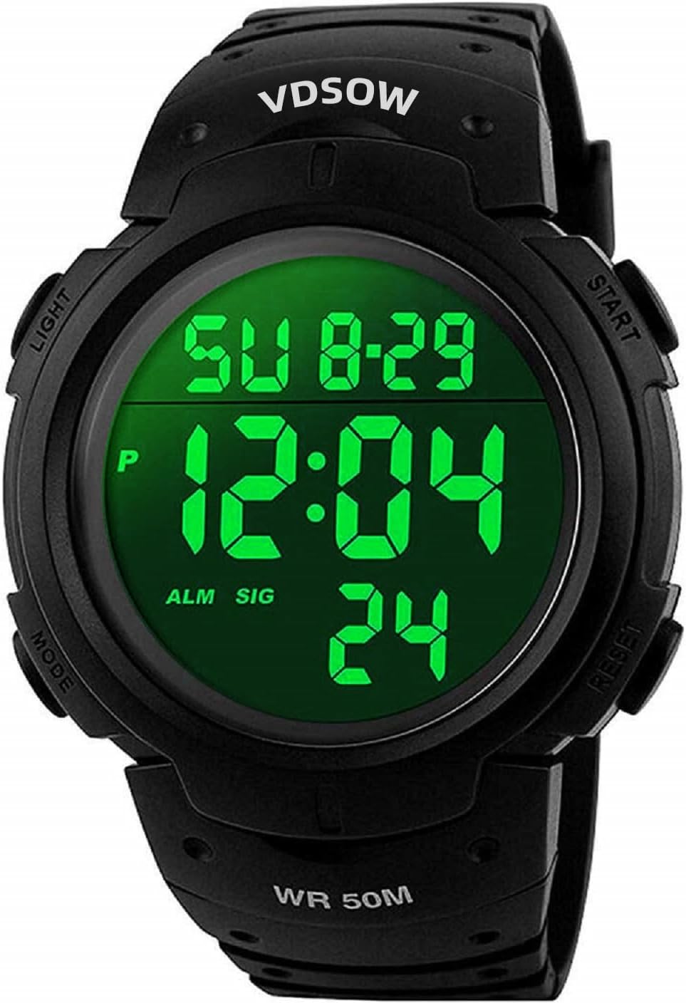 Mens Digital Sports Watch Outdoor Waterproof Alarm Timer Military LED Backlight Running Watch Black