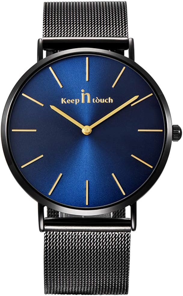 Unendlich U Infinite U Ultra Thin Quartz Watch for Men Fashion Oolso Minimalist Watch for Men Casual Dress Waterproof with Black Stainless Steel Strap, blue, bracelet