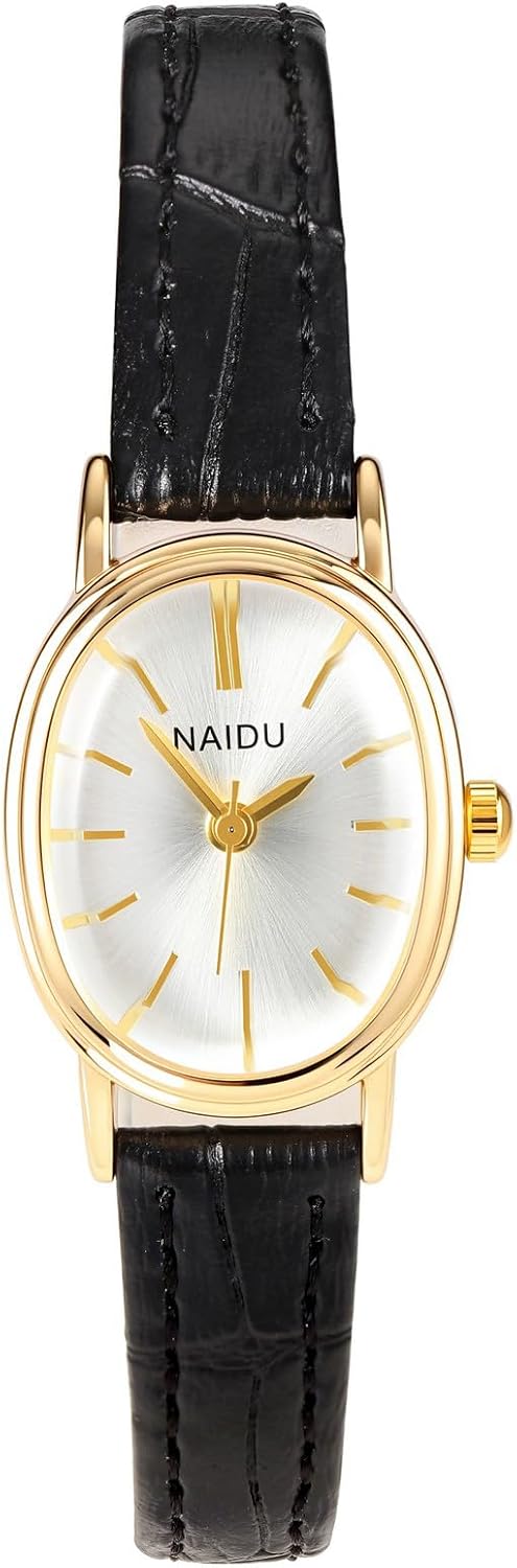 Women Quartz Watch Slim Small Dial White Oval Metal Simple Dress Watch Textured Leather Strap Adjustable for Girl Elegant Movement Watch