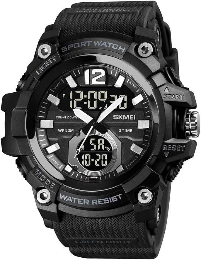 Men's Digital Military Watch Multifunctional Sports Watches Compass with Alarm Waterproof 50M Barometer Thermometer Stopwatch LED Backlit Clock