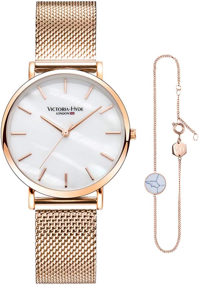 VICTORIA HYDE Women's Bracelet Watches Set Analogue Quartz Leather Strap Stainless Steel