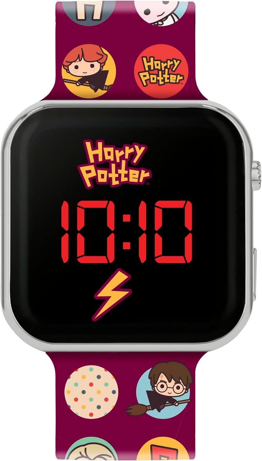 Accutime Harry Potter HP4155 Red Silicone Band Kids Digital LED Watch Red Stripe, red, strip