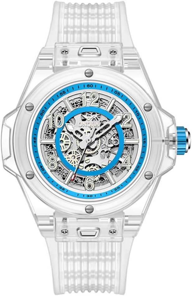 Automatic Mechanical Watch Skeleton Hollow Fashion for Men Unique Transparent Case Waterproof Silicone Strap Sports Wrist Watch