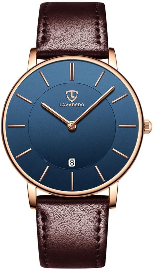 Men's Analogue Quartz Watch with Leather Strap, Classic and Elegant Men's Watch with Ultra Thin Dial, 39 mm Case, Date Display