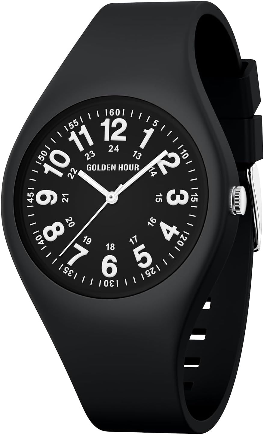 GOLDEN HOUR Unisex Analogue Sports Waterproof Watches for Nurses Medical Professionals, Students - Luminous Easy Read Dial, Silicone Jelly Strap