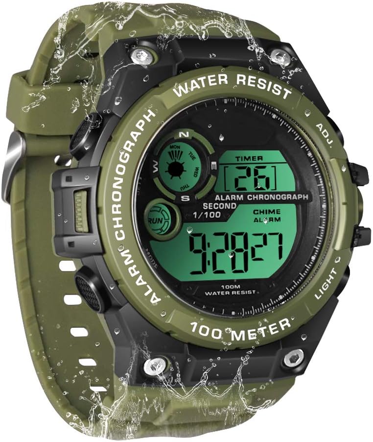 100M Underwater Diving Wrist Watch for Men Boy with Stopwatch Functions, Chronograph, Alarm, Dual Time Zone, 12/24 Hour Format, Sport