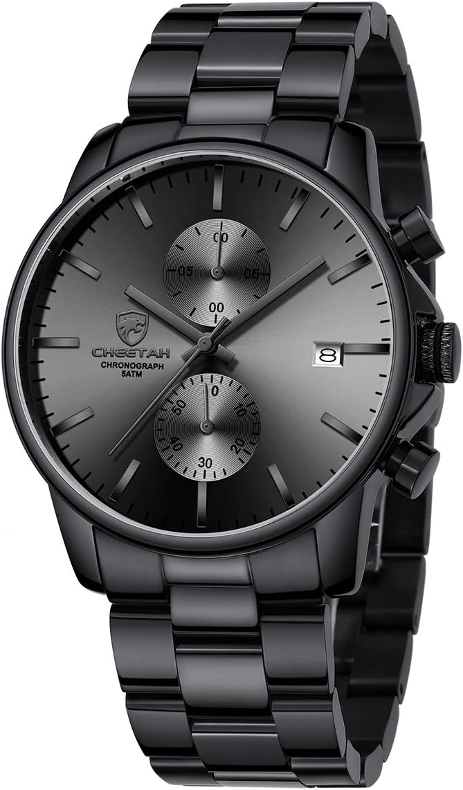 GOLDEN HOUR Mens Stainless Steel Metal Waterproof Chronograph Quartz Watch with Automatic Date