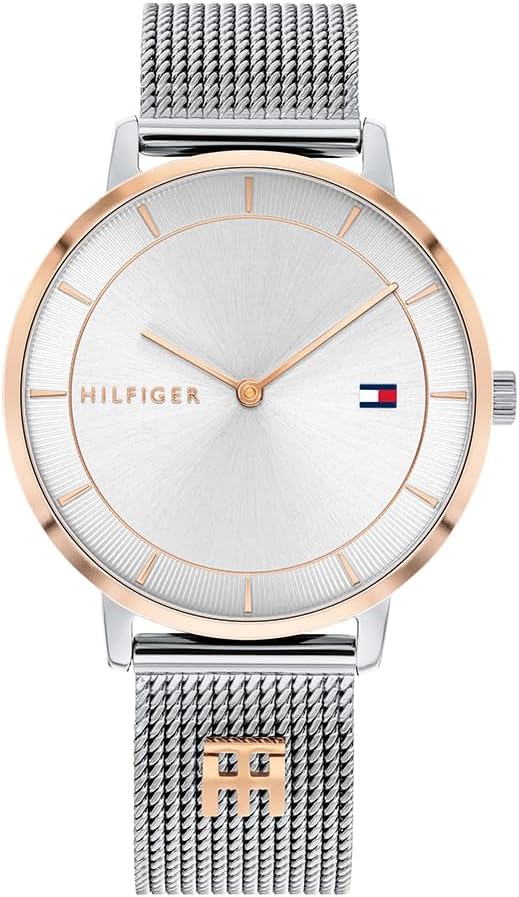Tommy Hilfiger Orologio Analogico al Quarzo da Donna con Cinturino in Maglia Metallica in Acciaio Inossidabile - Disponibile in Argento, Oro, Oro Rosa o Blu Marino