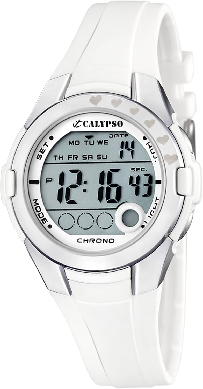 Calypso Orologio Digitale Bambino Bambina - Caucciù - Impermeabile 10 ATM - Data Calendario Cronografo Doppio Orario Luce Allarme 12/24h - K5571