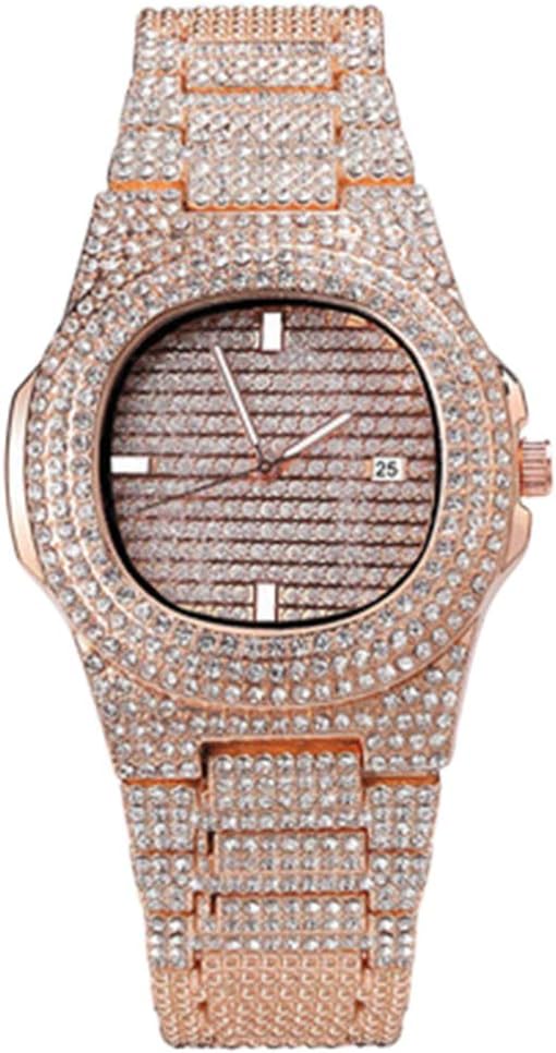 HEMOBLLO - Analogue Quartz Watch with Rhinestones and Stainless Steel Bracelet (Black)