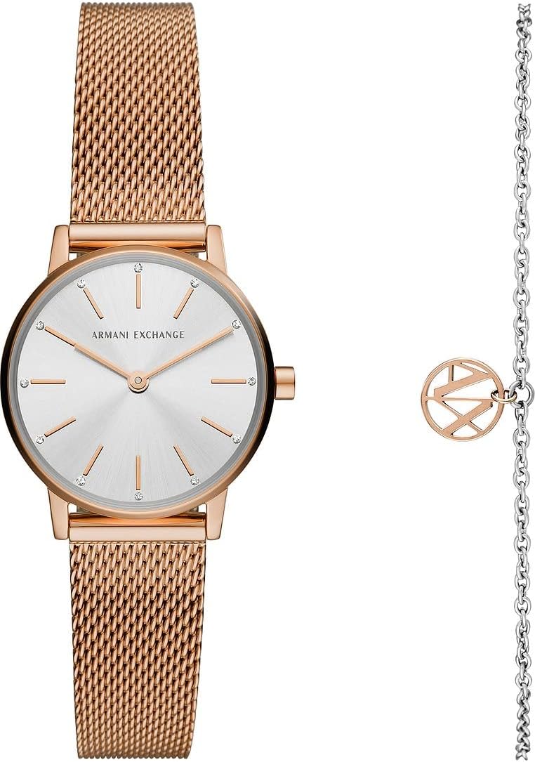 Armani Exchange Ladies Watch with Two Hands Quartz Movement and 28mm Case with Stainless Steel Bracelet