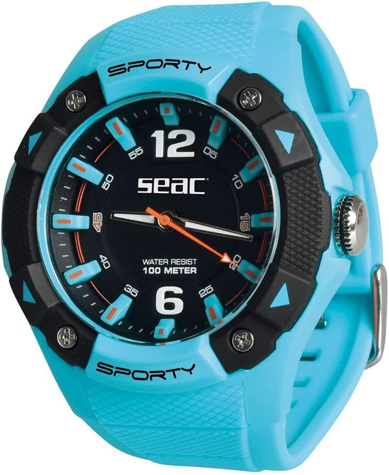 SEAC Sporty Water Lifestyle Watch, 100 m, Durable Rubber Strap Unisex Adult, Blue, Standard