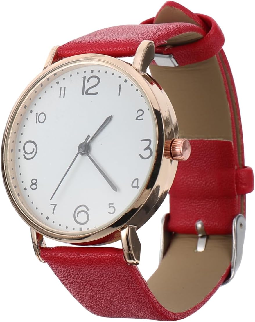 Elegant Ladies Leather Band Quartz Watch Waterproof Minimalist Watch Perfect for Daily and Special Occasions, Red 23.5 x 3.5 cm Strap