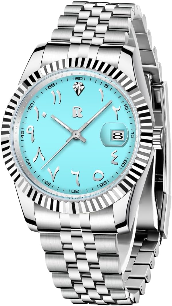 Mens Watches 39mm Automatic Stainless Steel Mechanical Wrist Watch for Men Arabic Numerals Dial Screw Crown Automatic Date