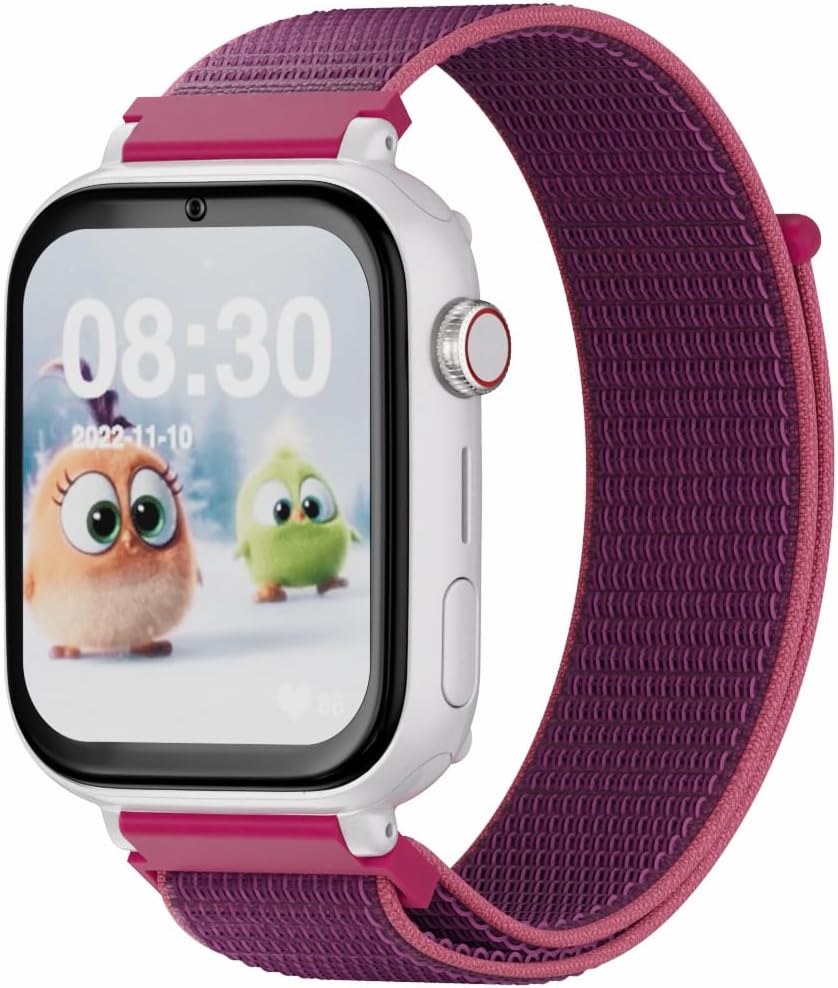 SaveFamily SaveWatch Plus 4G - Kids Smartwatch with GPS, Calling, Video, Face ID, Customizable Straps, Ultra Thin, Bluetooth... - White Dial and Raspberry Fabric Strap