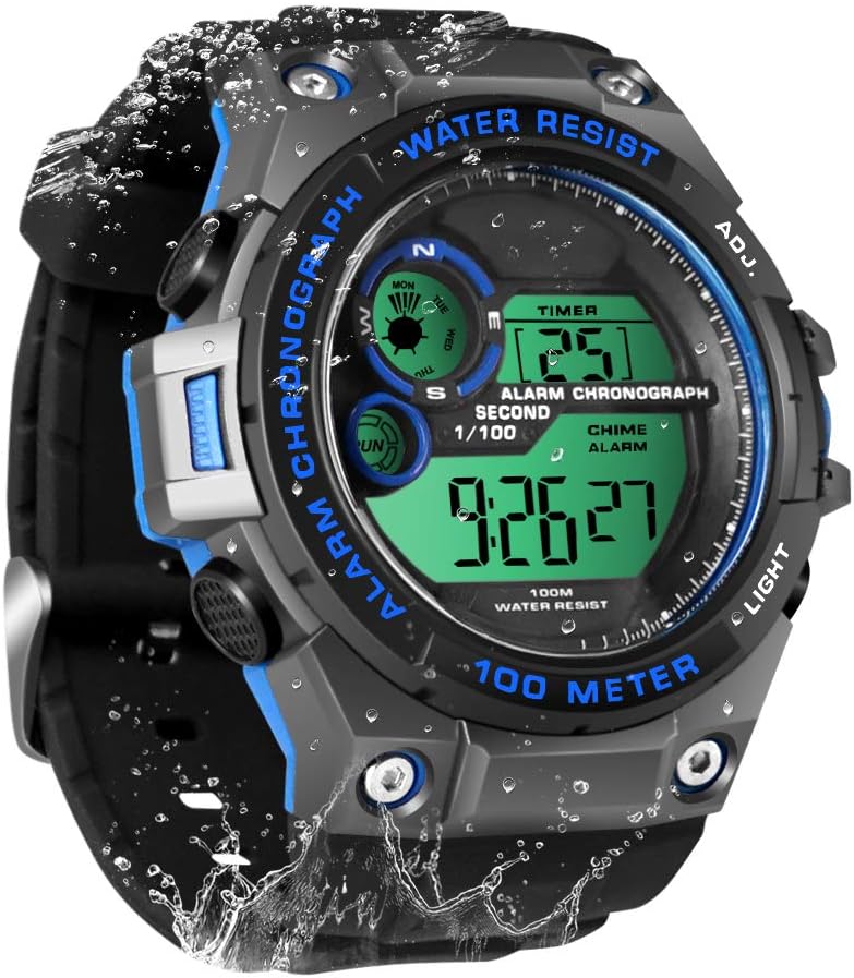 Waterproof 10 Atmospheric Waterproof Sports Watch for Underwater and Swimming with Alarm, Timer, Stopwatch, Dual Timer, Calendar, Backlight, 12 or 24 Hours