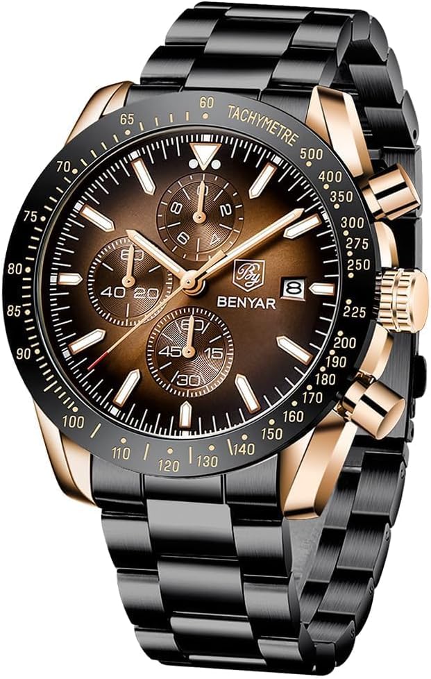 BENYAR BY Men's Chronograph Analogue Quartz Waterproof Luminous Wrist Watch Sports Watches Gifts for Men