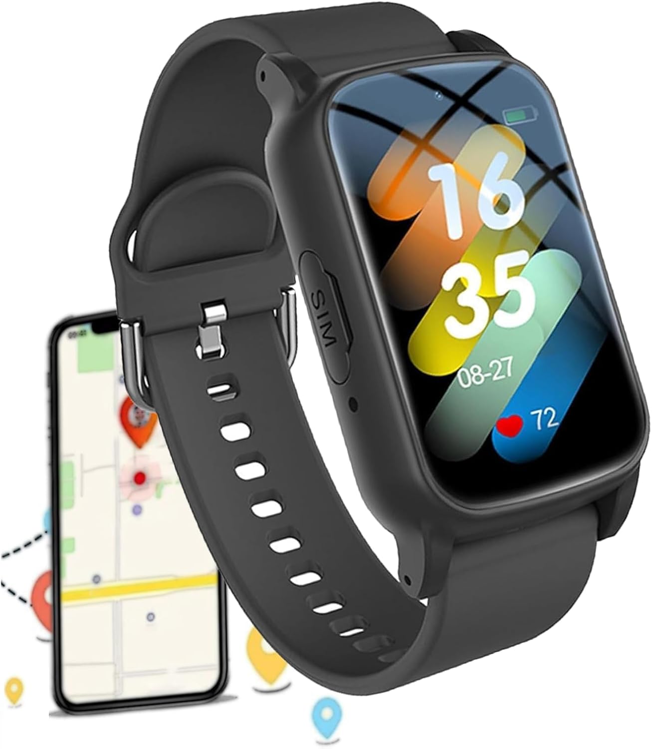 Generico Elderly Smart Watch Fall Detection Smartwatch SOS GPS Bracelet 4G Call Function Smart Bracelet Waterproof IP67 for Dementia and Alzheimer's (Black)