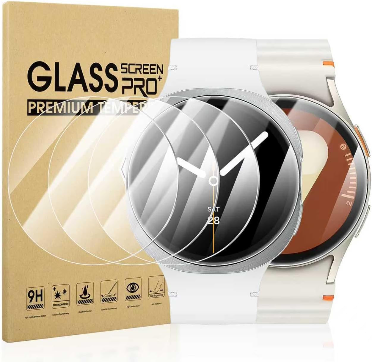 Diruite 4 Pieces for Samsung Galaxy Watch 8/7/6/5/4/FE 40 mm Tempered Glass Screen Protector HD Anti-Scratch Bubble Free Protection (Diameter 37 mm) Transparent