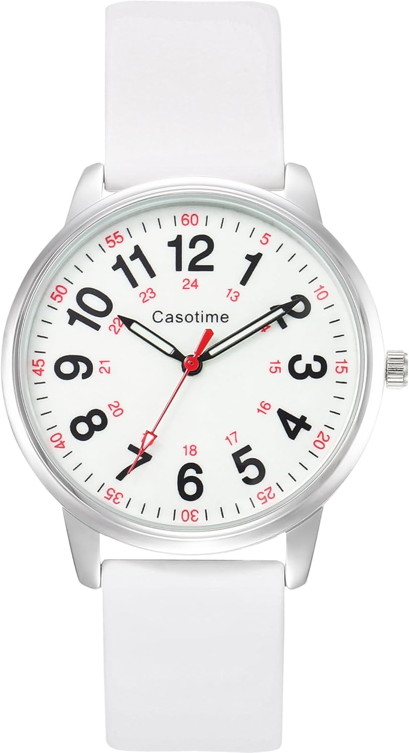 30M Waterproof Nurse Watch, Easy Read Luminous Dial, Second Hand and 24H Military Time, Durable Silicone Strap for Nurses, Professionals