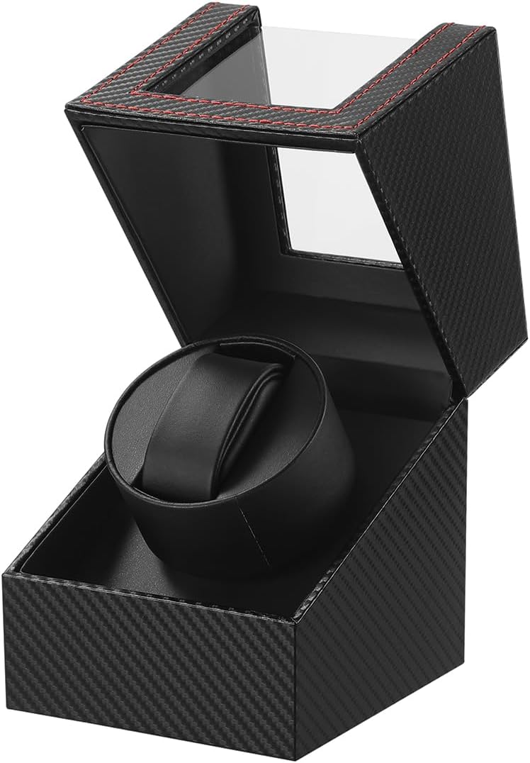 Automatic Leather Watch Winder Box with Silent Motor for Wristwatches, Faser Aus Kohlenstoff, Modern