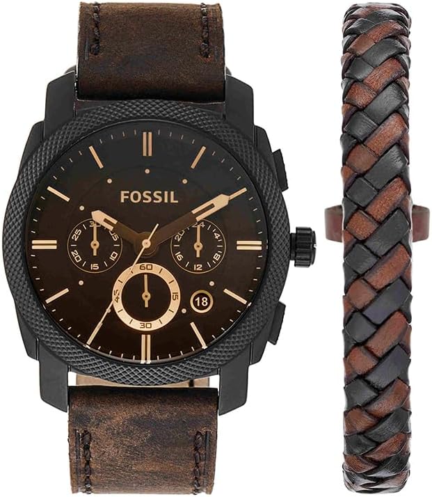 Fossil Machine Men's 42mm Chronograph Quartz Watch with Stainless Steel or Leather Strap 42mm Dark Brown