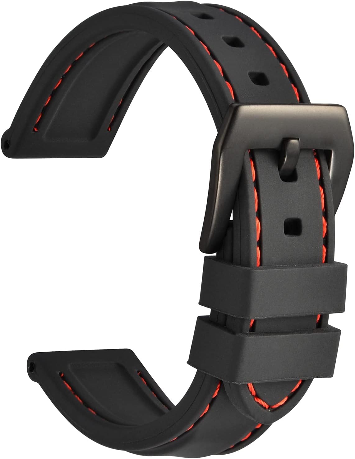 WOCCI Heavy Duty Watch Straps, Silicone Rubber Replacement Strap, Stainless Steel Buckle, 18mm 20mm 22mm 24mm