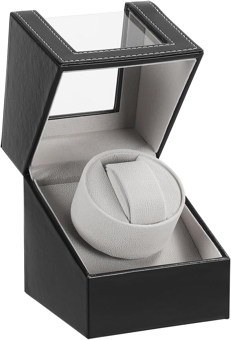 Automatic Leather Watch Winder Box with Silent Motor for Wristwatches, Black, Modern